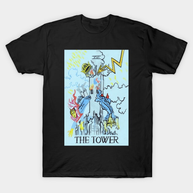The Tower tarot card drawing T-Shirt by sadnettles